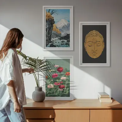 Gerahmtes Bilderset Japanische Natur im Japandi-Stil