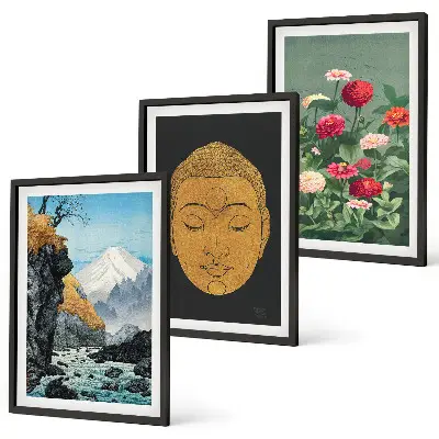 Gerahmtes Bilderset Japanische Natur im Japandi-Stil