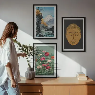 Gerahmtes Bilderset Japanische Natur im Japandi-Stil