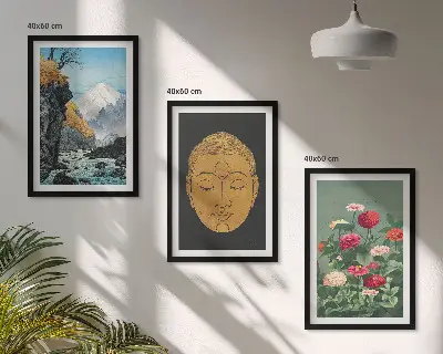 Gerahmtes Bilderset Japanische Natur im Japandi-Stil