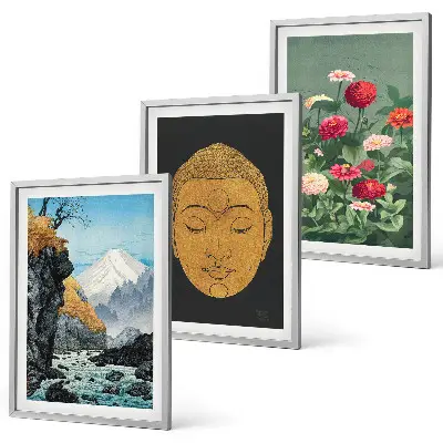 Gerahmtes Bilderset Japanische Natur im Japandi-Stil