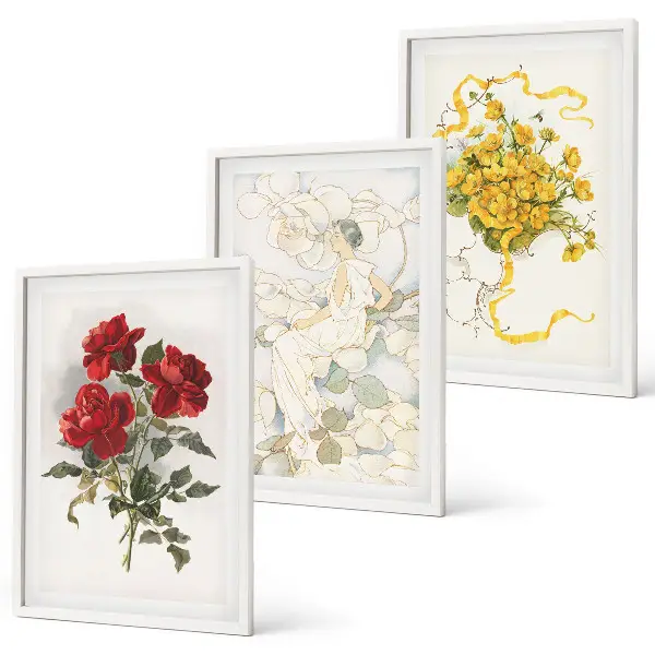 3er-Set Bilder mit Rahmen Motiv Rosen in Rot und Weiß
