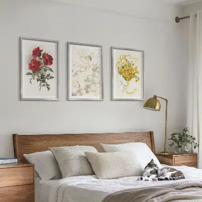 3er-Set Bilder mit Rahmen Motiv Rosen in Rot und Weiß