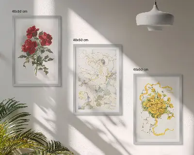 3er-Set Bilder mit Rahmen Motiv Rosen in Rot und Weiß