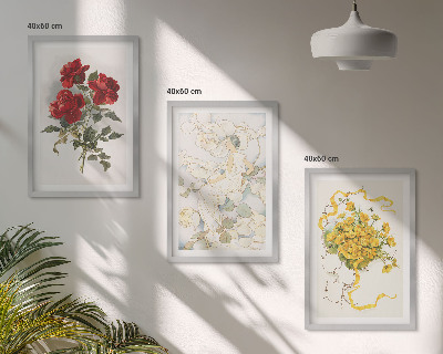 Bilder-3er-set mit rahmen Rosen rot-weiße Form