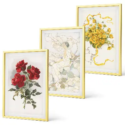 3er-Set Bilder mit Rahmen Motiv Rosen in Rot und Weiß