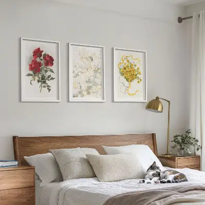 3er-Set Bilder mit Rahmen Motiv Rosen in Rot und Weiß