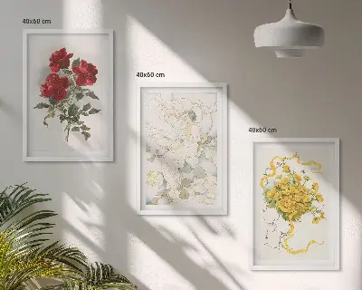 3er-Set Bilder mit Rahmen Motiv Rosen in Rot und Weiß