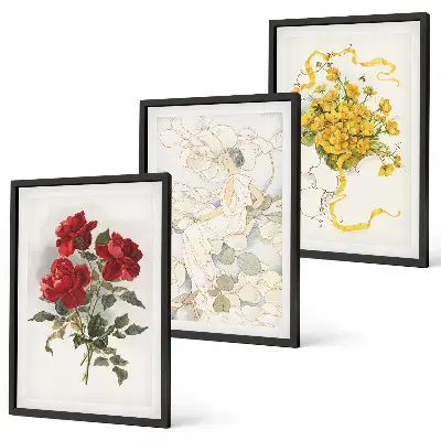 3er-Set Bilder mit Rahmen Motiv Rosen in Rot und Weiß