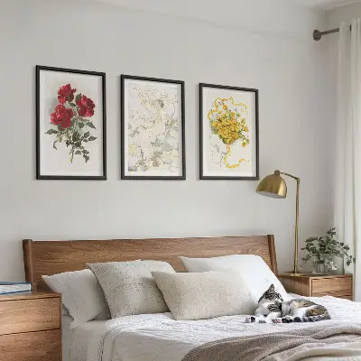 3er-Set Bilder mit Rahmen Motiv Rosen in Rot und Weiß