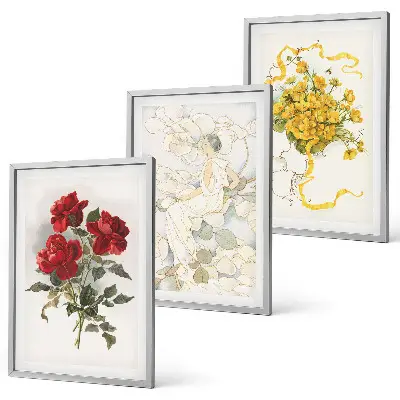 3er-Set Bilder mit Rahmen Motiv Rosen in Rot und Weiß