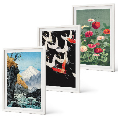 Gerahmtes bilderset Berge, Wasserfälle, Vögel, Blumen