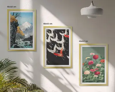 Gerahmtes Bilderset mit Motiven von Bergen Wasserfällen Vögeln und Blumen