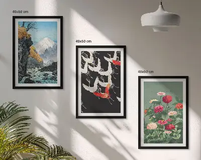 Gerahmtes Bilderset mit Motiven von Bergen Wasserfällen Vögeln und Blumen