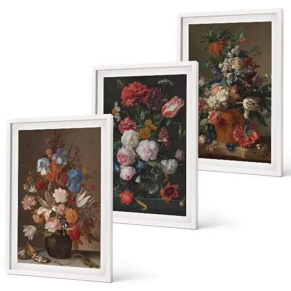 Blumenarrangements in Vasen 3er-Set Bilder mit Rahmen