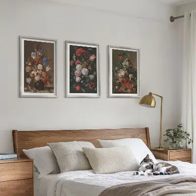 Blumenarrangements in Vasen 3er-Set Bilder mit Rahmen