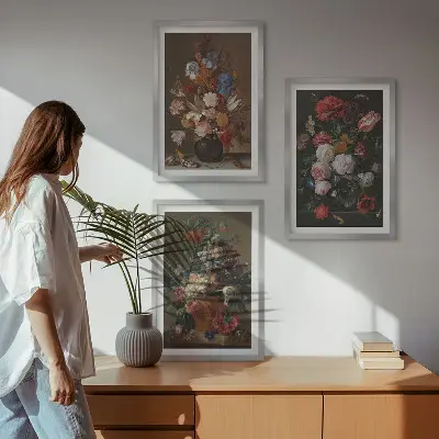 Blumenarrangements in Vasen 3er-Set Bilder mit Rahmen