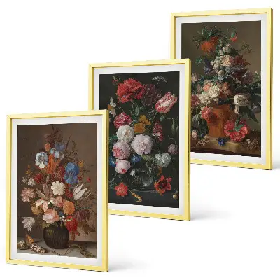 Blumenarrangements in Vasen 3er-Set Bilder mit Rahmen