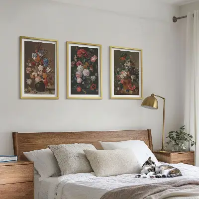 Blumenarrangements in Vasen 3er-Set Bilder mit Rahmen