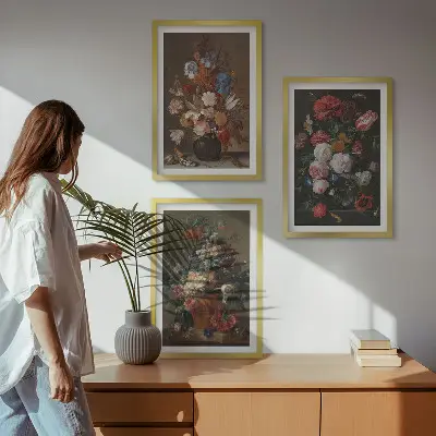 Blumenarrangements in Vasen 3er-Set Bilder mit Rahmen