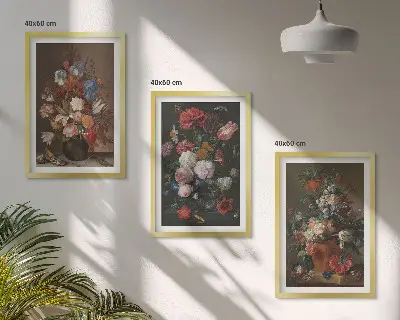 Blumenarrangements in Vasen 3er-Set Bilder mit Rahmen