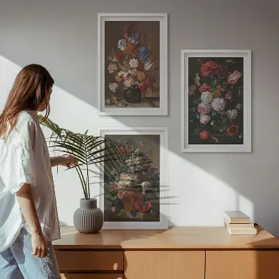 Blumenarrangements in Vasen 3er-Set Bilder mit Rahmen