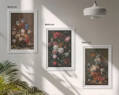 Blumenarrangements in Vasen 3er-Set Bilder mit Rahmen