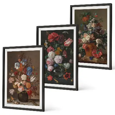 Blumenarrangements in Vasen 3er-Set Bilder mit Rahmen