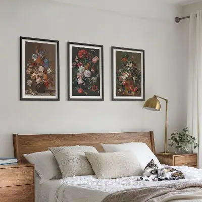 Blumenarrangements in Vasen 3er-Set Bilder mit Rahmen