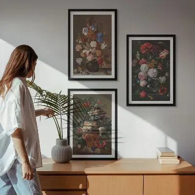 Blumenarrangements in Vasen 3er-Set Bilder mit Rahmen