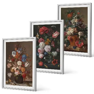 Blumenarrangements in Vasen 3er-Set Bilder mit Rahmen