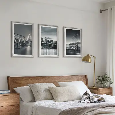 3er-Set Bilder mit Rahmen Stadtarchitektur mit Brücken in Grau