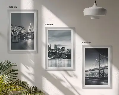 3er-Set Bilder mit Rahmen Stadtarchitektur mit Brücken in Grau