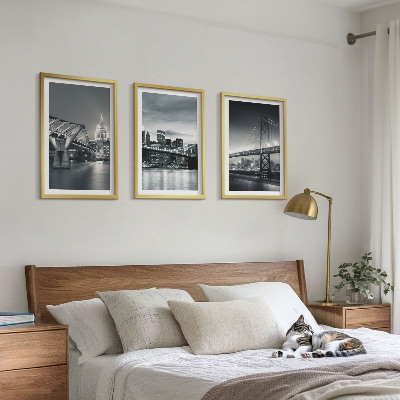 Bilder-3er-set mit rahmen Brücken, Stadtarchitektur, Grau