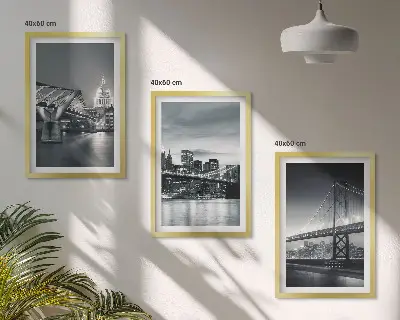 3er-Set Bilder mit Rahmen Stadtarchitektur mit Brücken in Grau