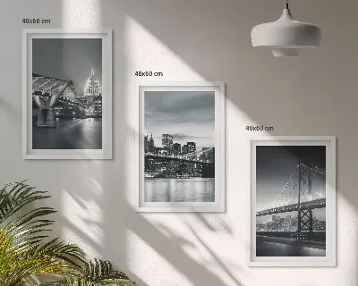 3er-Set Bilder mit Rahmen Stadtarchitektur mit Brücken in Grau