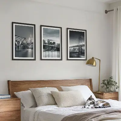 3er-Set Bilder mit Rahmen Stadtarchitektur mit Brücken in Grau