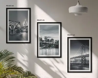 3er-Set Bilder mit Rahmen Stadtarchitektur mit Brücken in Grau