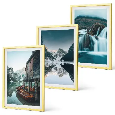 3er-Set Wandbilder mit Rahmen Berglandschaften mit Wasserfall und See