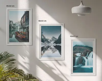 3er-Set Wandbilder mit Rahmen Berglandschaften mit Wasserfall und See