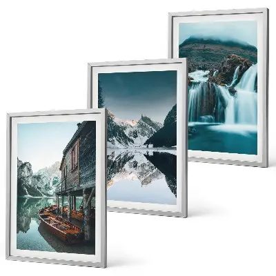 3er-Set Wandbilder mit Rahmen Berglandschaften mit Wasserfall und See