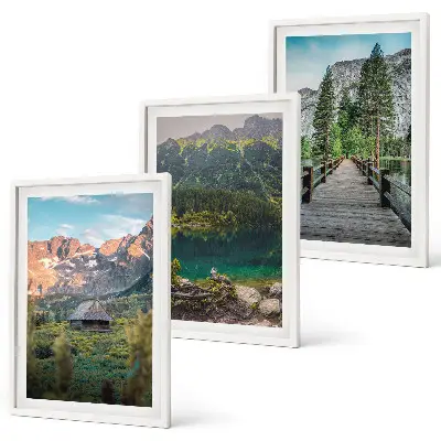 3er-Set Bilder mit Rahmen Berglandschaft mit See und Brücke