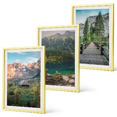 3er-Set Bilder mit Rahmen Berglandschaft mit See und Brücke