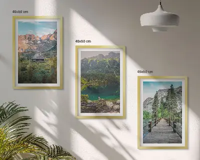 3er-Set Bilder mit Rahmen Berglandschaft mit See und Brücke