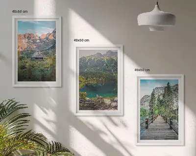 3er-Set Bilder mit Rahmen Berglandschaft mit See und Brücke