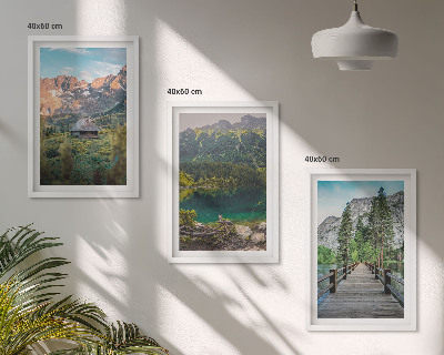 Bilder-3er-set mit rahmen Berglandschaft See Brücke