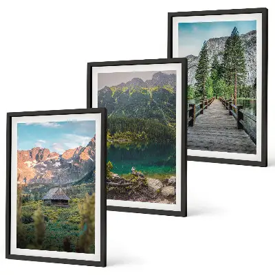 3er-Set Bilder mit Rahmen Berglandschaft mit See und Brücke