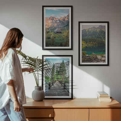 Bilder-3er-set mit rahmen Berglandschaft See Brücke