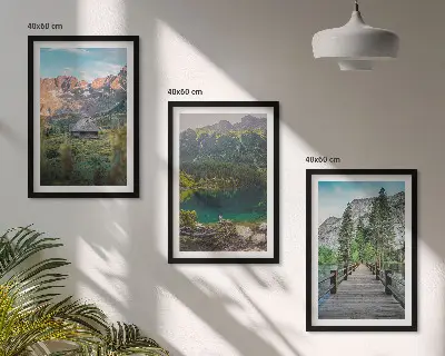 3er-Set Bilder mit Rahmen Berglandschaft mit See und Brücke
