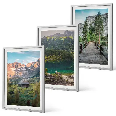3er-Set Bilder mit Rahmen Berglandschaft mit See und Brücke